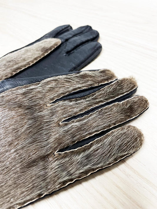 vintage seal fur hand - stitched leather gloves | lined - good market thrift store