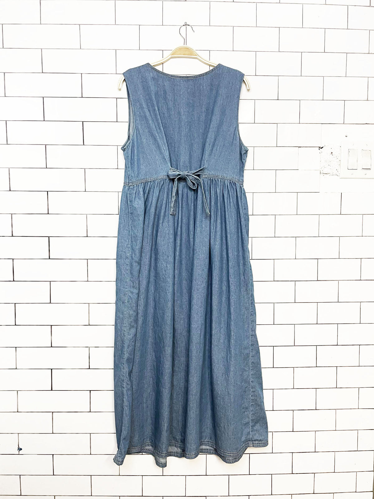 vintage 90s true blue crochet collar full button denim maxi dress