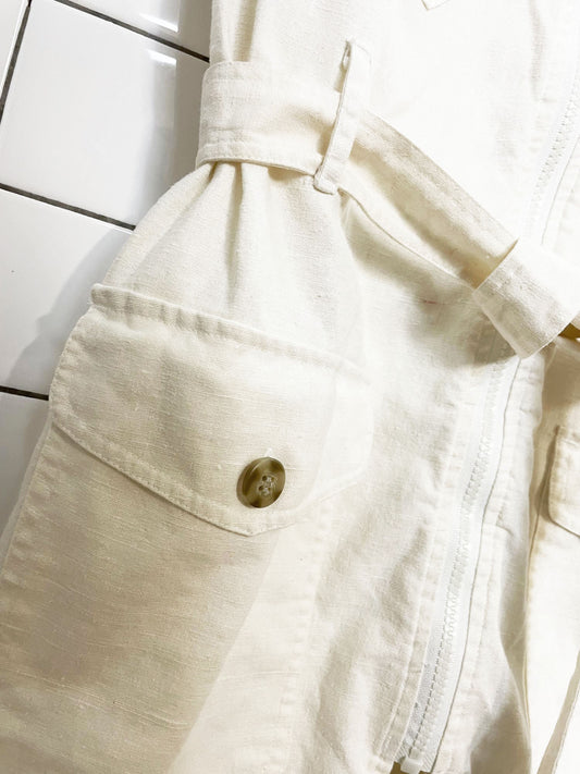 vintage casualaire linen-blend long belted full zip vest