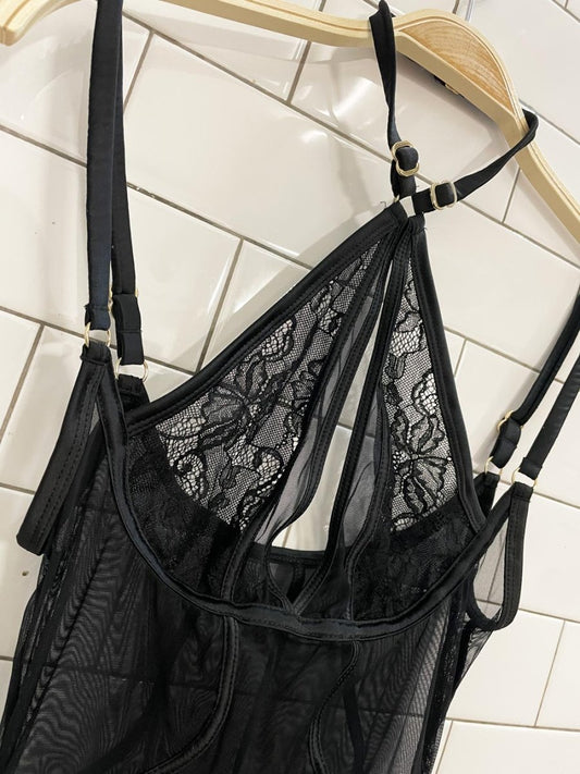 nwt mariemur bondage lace mesh lingerie bodysuit - good market thrift store