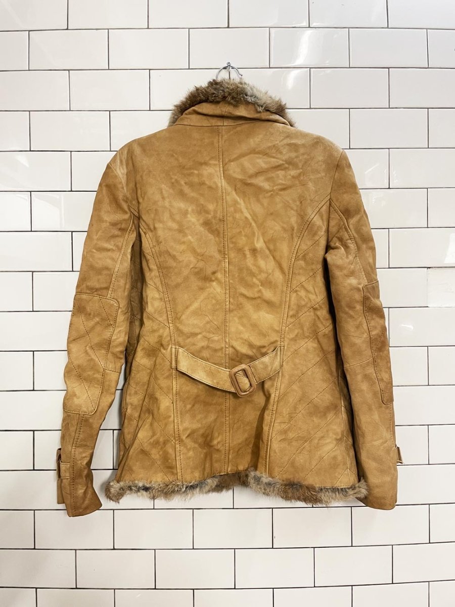 vintage 00s danier rabbit fur trim leather jacket - good market thrift store