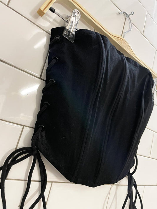 black stretch lace up side corset - good market thrift store