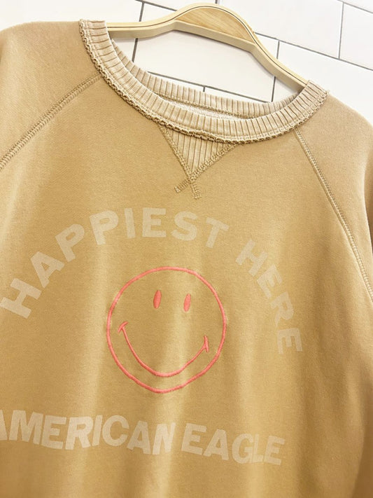 ae lived in distressed smiley graphic crew | american eagle - good market thrift store