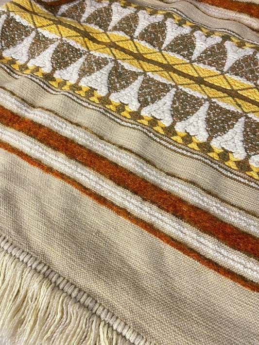 vintage wool + cotton woven throw / table cover - good market thrift store