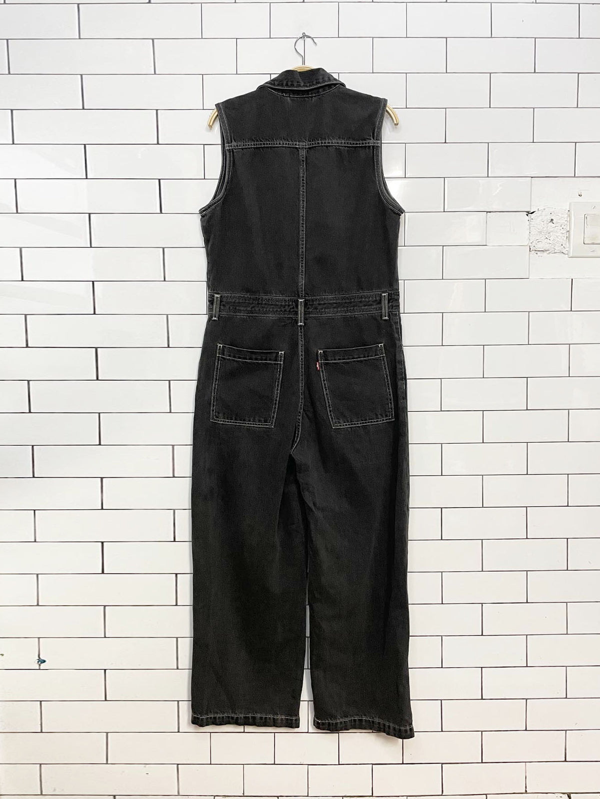 levi's sleeveless wide leg denim jumpsuit