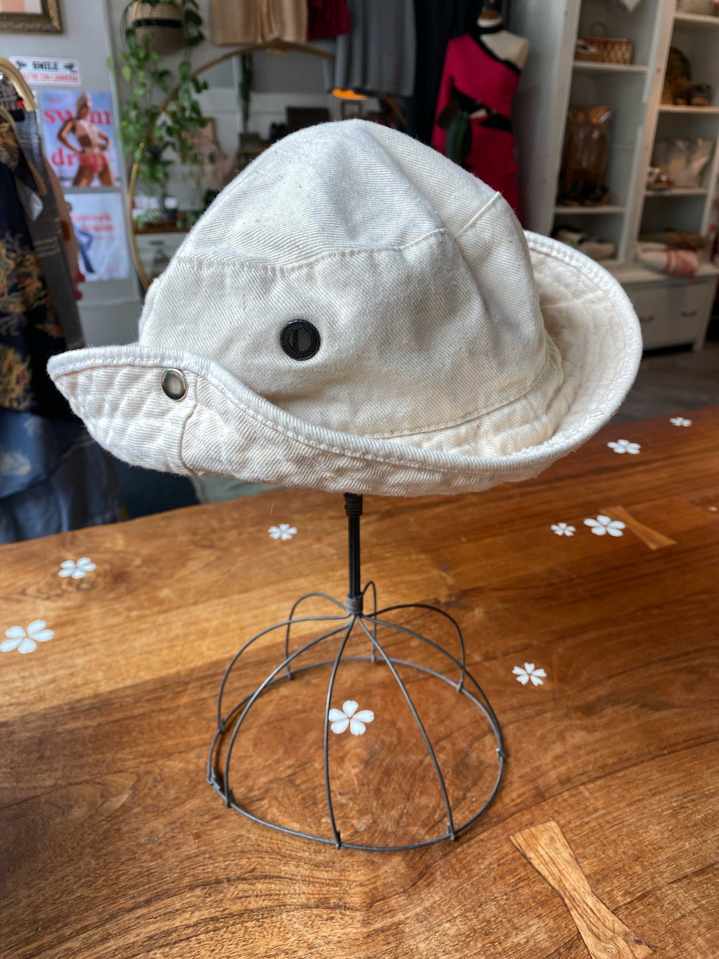 vintage snap side twill bucket hat