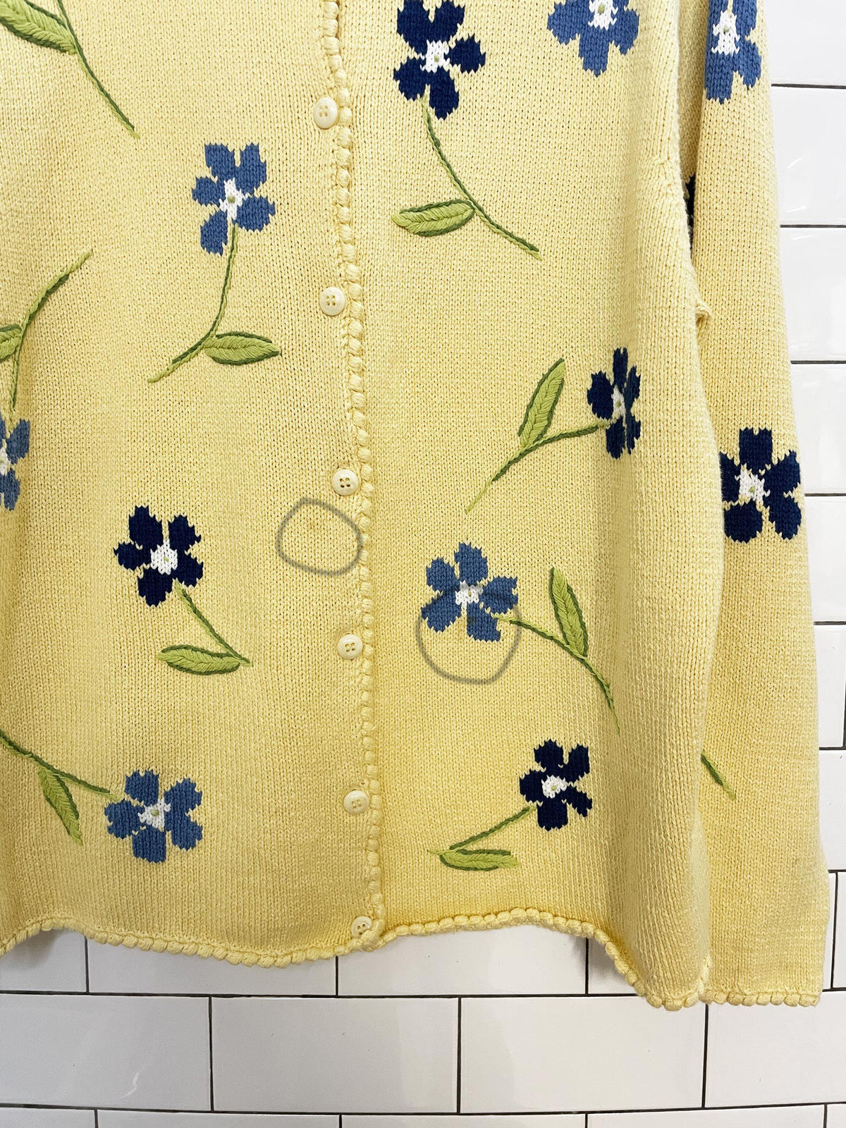 vintage 90s talbots knit floral full button cardigan sweater