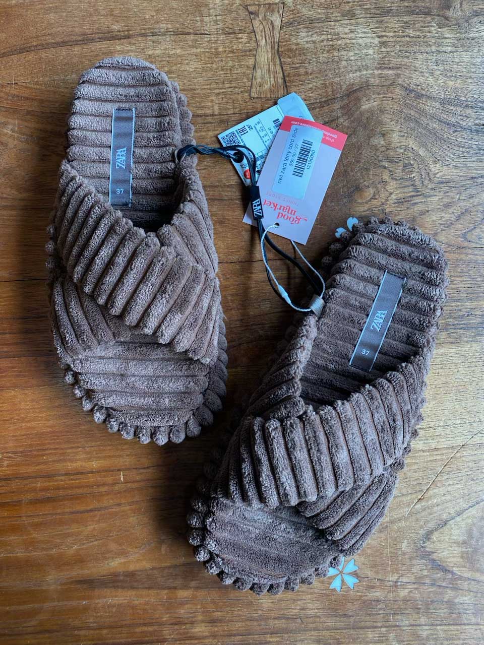 nwt zara terry cord slides