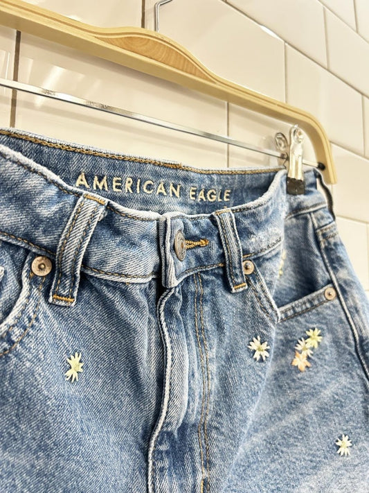ae flower embroidered cut - off denim shorts - good market thrift store