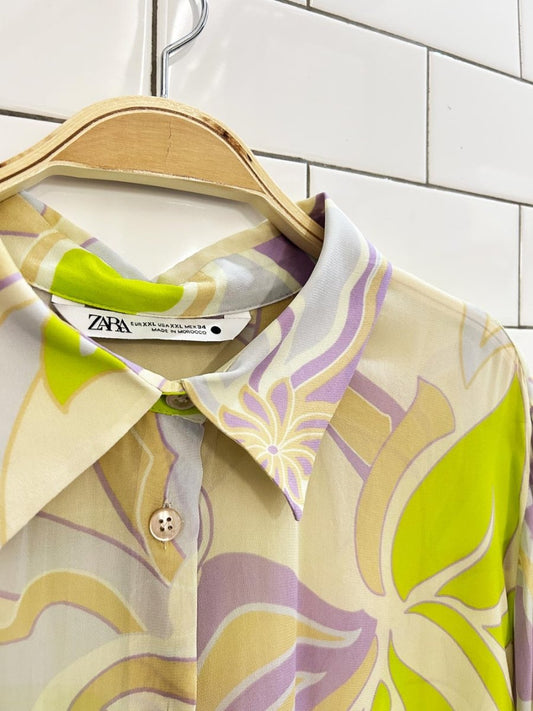 zara retro psycadelic chiffon blouse - good market thrift store