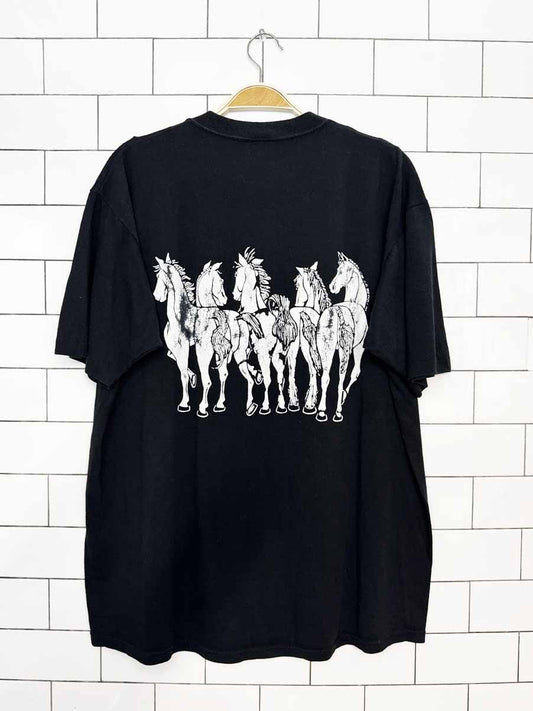 vintage 90s linda lori heads and tails horses tee | jerzees | made in USA