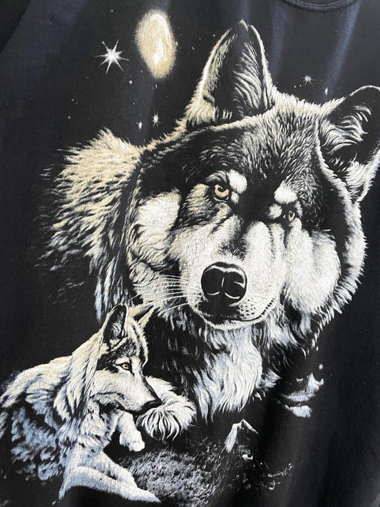 vintage sapin wolf scene fleece sweatshirt