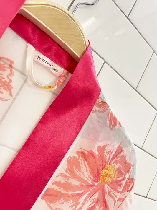 la vie en rose floral chiffon satin trim robe - good market thrift store