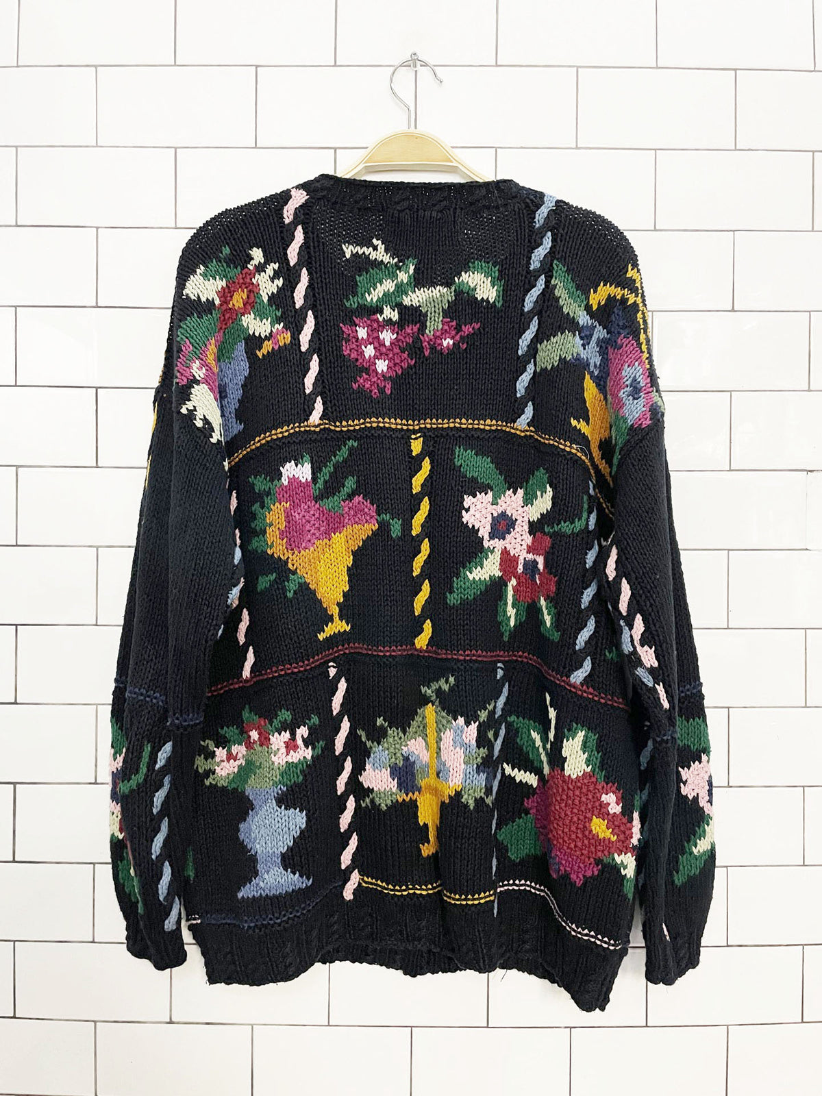 vintage forenza ramie-blend floral heavy knit pullover