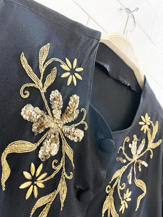 vintage sequin embroidered crepe jacket - good market thrift store