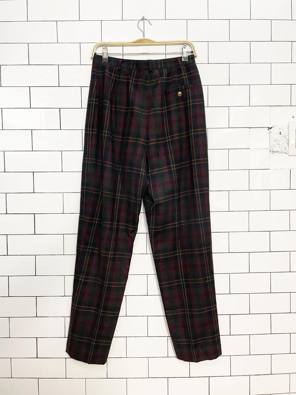 vintage lauren ralph lauren 100% wool plaid pleated trousers | made in usa