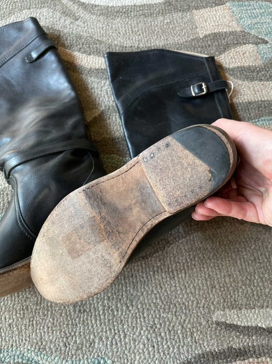 frye black leather tall riding boots