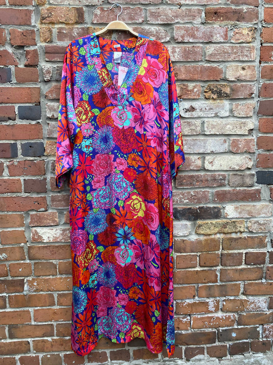 natori matte satin floral caftan