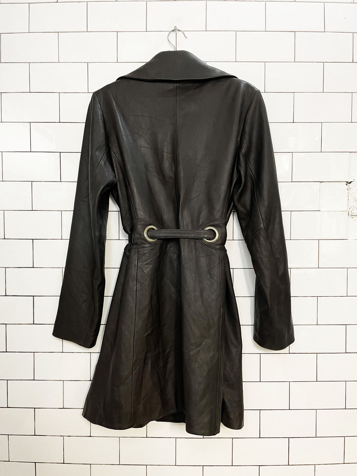 vintage 00s via spiga butter leather eyelet belted snap button jacket | lambskin
