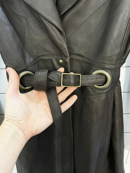 vintage 00s via spiga butter leather eyelet belted snap button jacket | lambskin