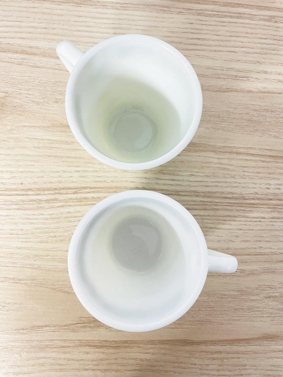 x2 vintage pyrex spring blossom milk glass mugs - good market thrift store