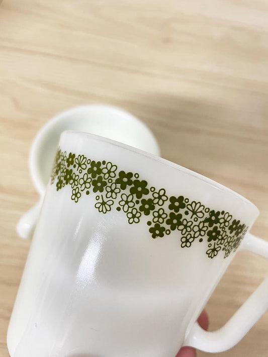 x2 vintage pyrex spring blossom milk glass mugs - good market thrift store