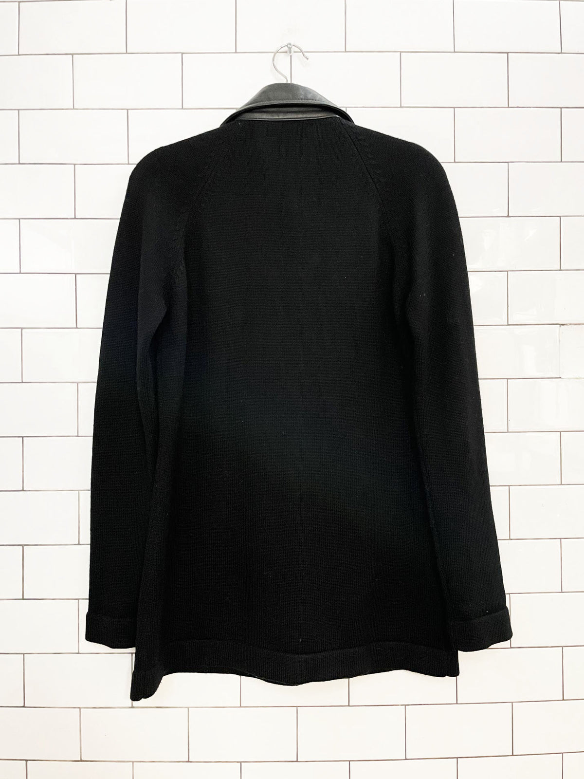 etcetera 100% merino wool + lamb leather knit cardigan jacket