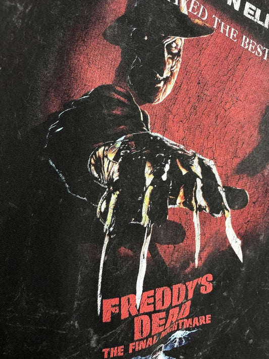 a nightmare on elm street off shoulder acid wash graphic tee | halloween - good market thrift store