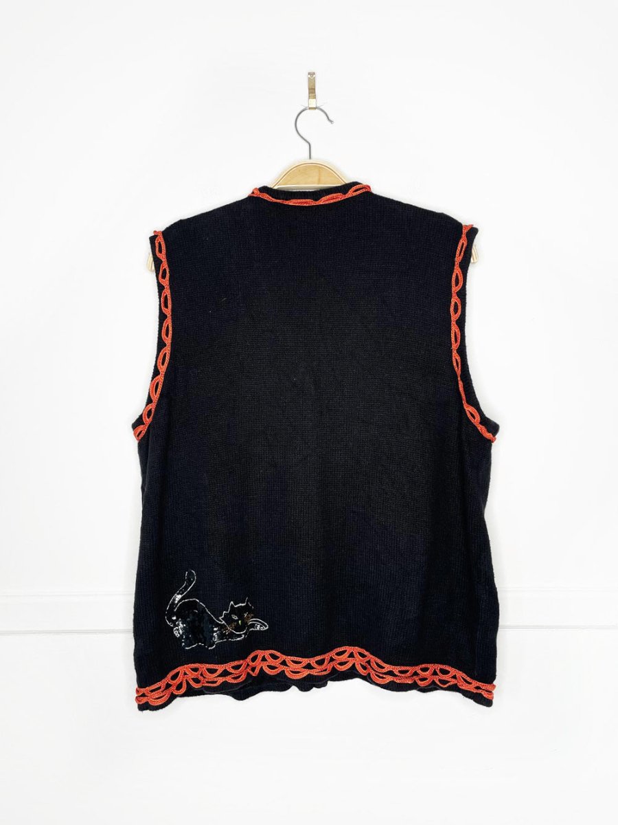 vintage studio treat ramie - cotton sequin black cat vest | halloween | designers originals - good market thrift store