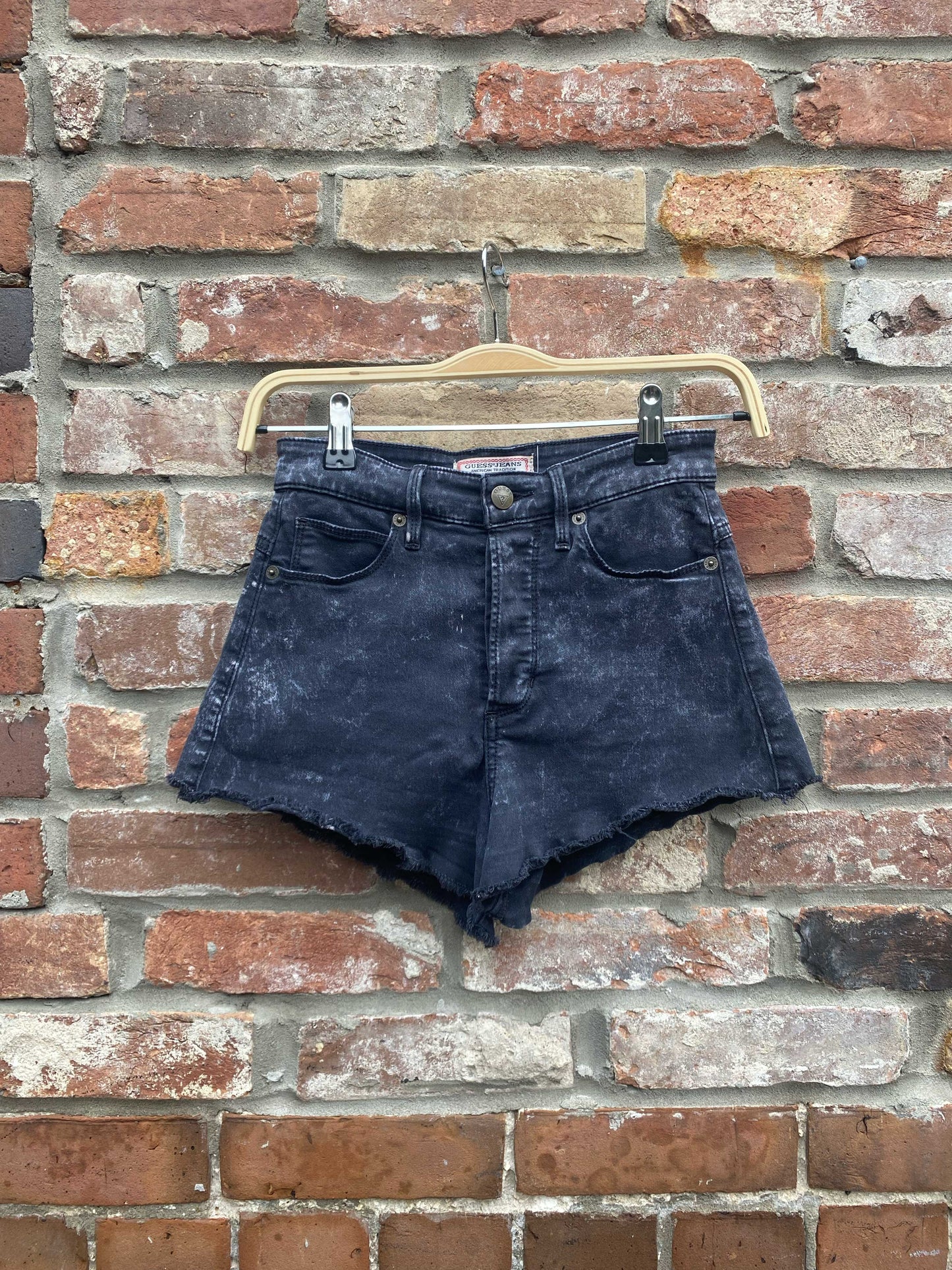 guess black acid wash cut off denim shorts
