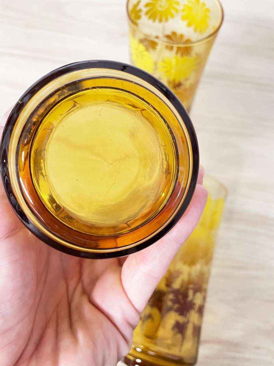 x3 vintage 70s libby amber daisy tumblers - good market thrift store