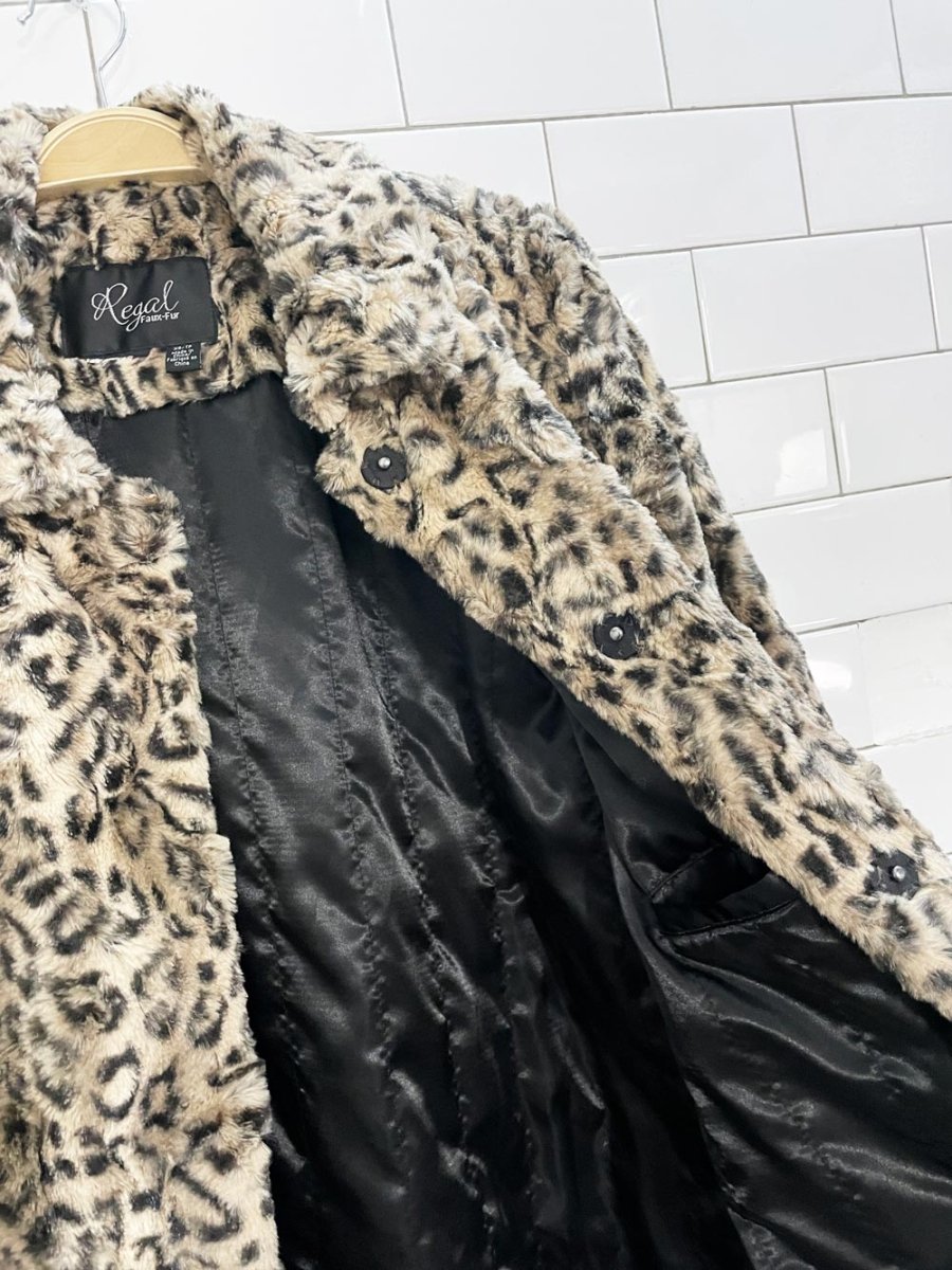 vintage 00s regal faux fur animal print snap button flare sleeve jacket - good market thrift store