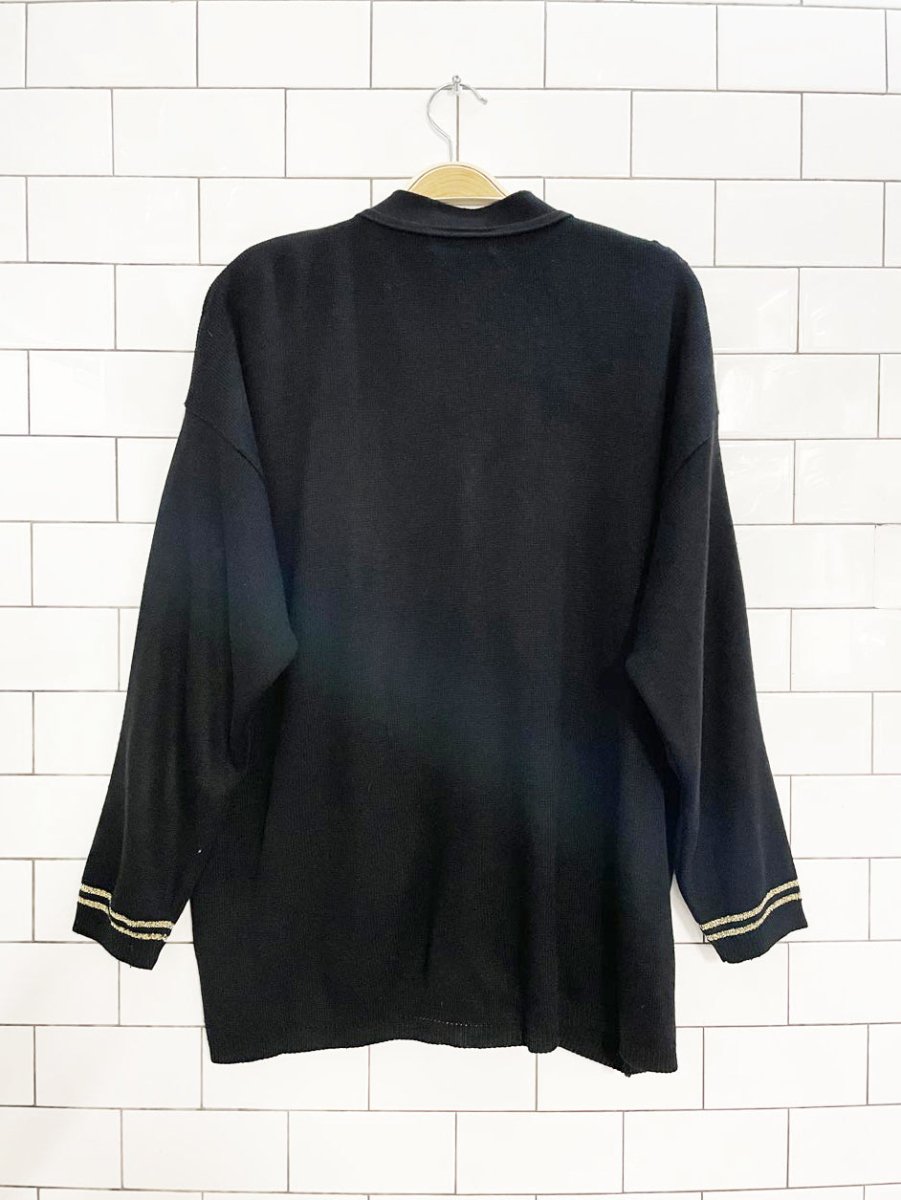 vintage 80s harvé bernard gold trim nautical knit cardigan - good market thrift store