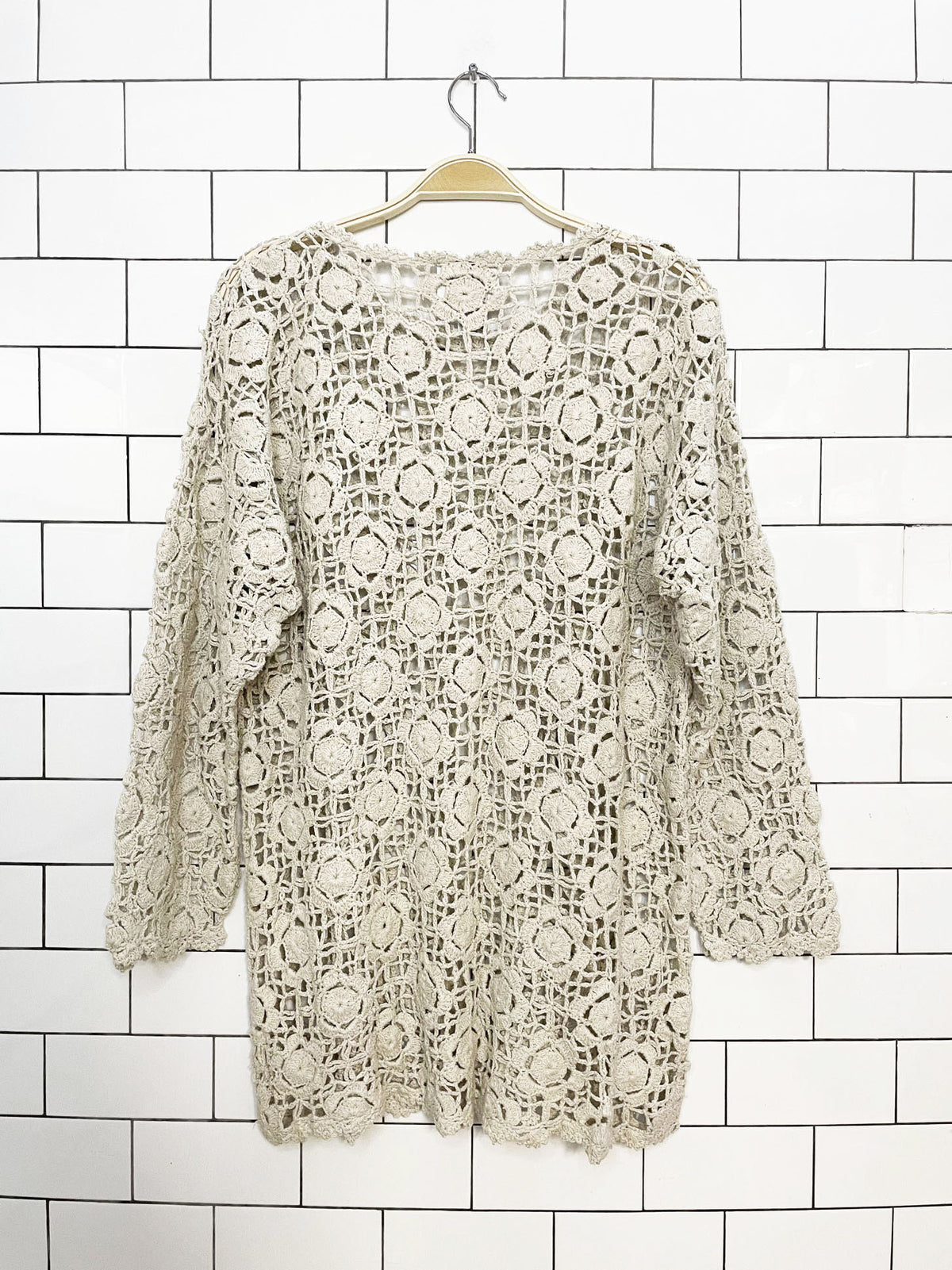 vintage anna gray silk-blend floral crochet knit top