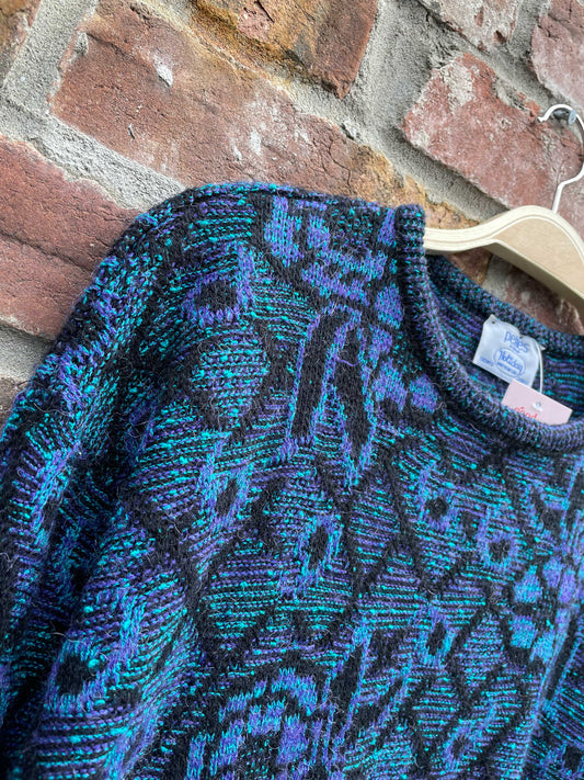 vintage dark argyle rose balloon cuff knit crew