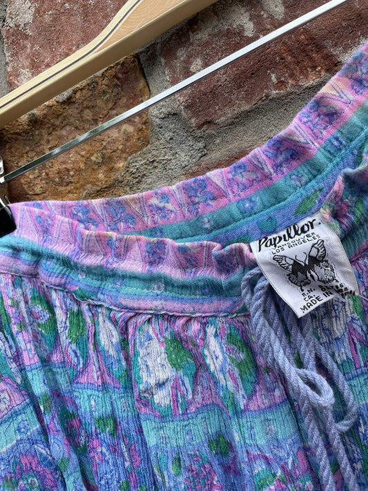 vintage boho floral peacock flowy midi skirt