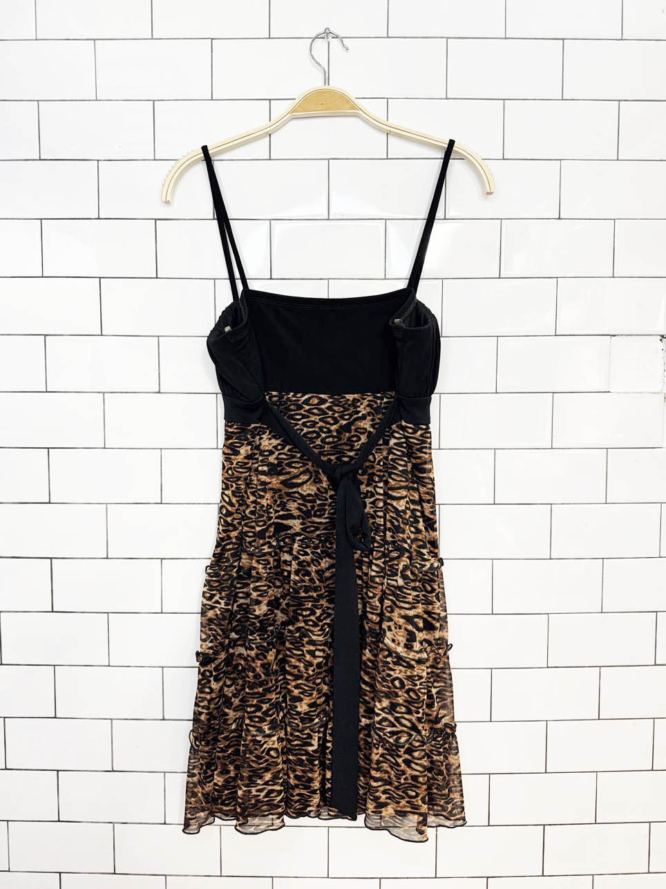 y2k city triangles babydoll tiered animal print mini dress