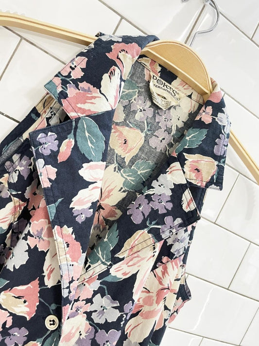 vintage ports floral belted shirt midi dress - good market thrift store