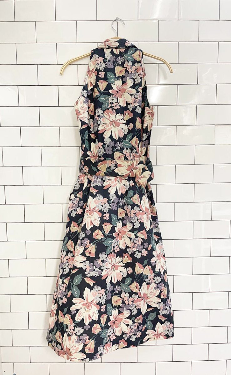 vintage ports floral belted shirt midi dress - good market thrift store