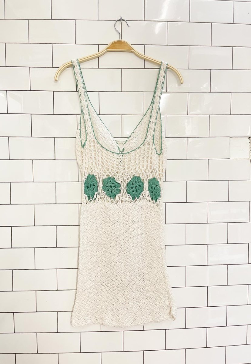 crochet granny square detail mini dress - good market thrift store