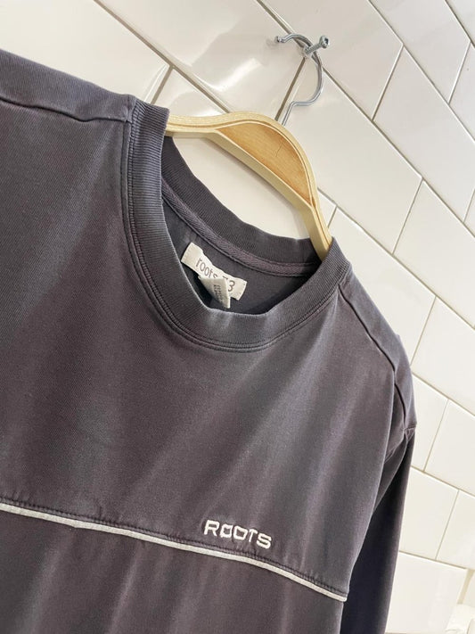 vintage 00s roots chest stripe long sleeve shirt - good market thrift store