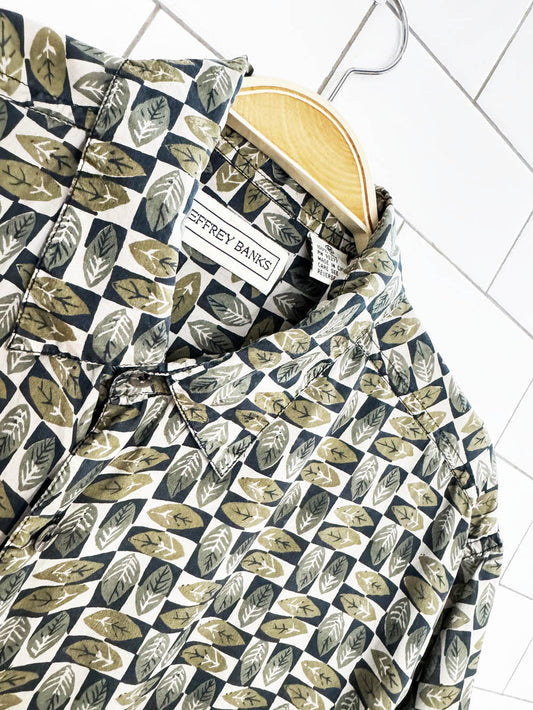 vintage jeffrey banks 100% silk leaf check full button shirt