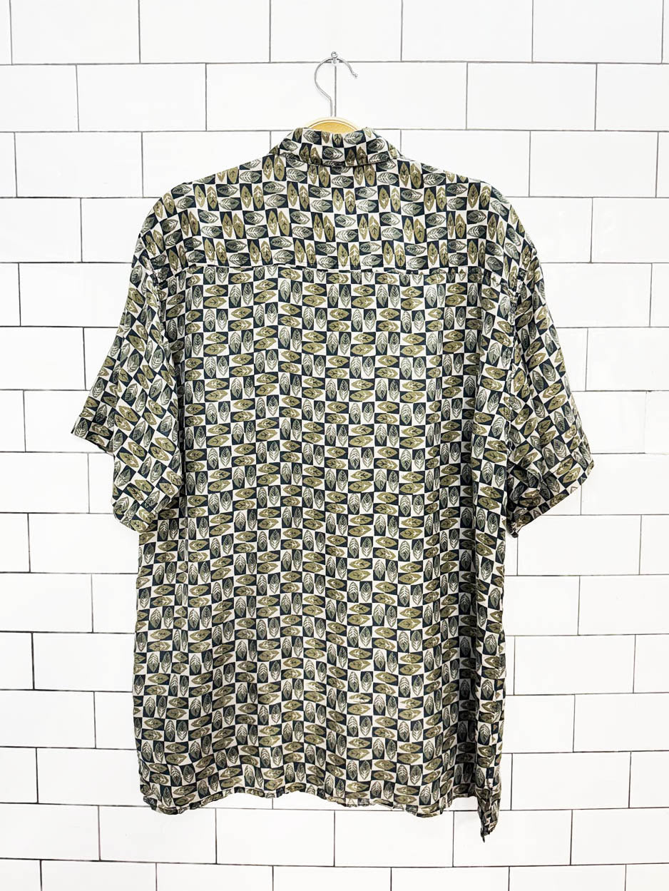 vintage jeffrey banks 100% silk leaf check full button shirt