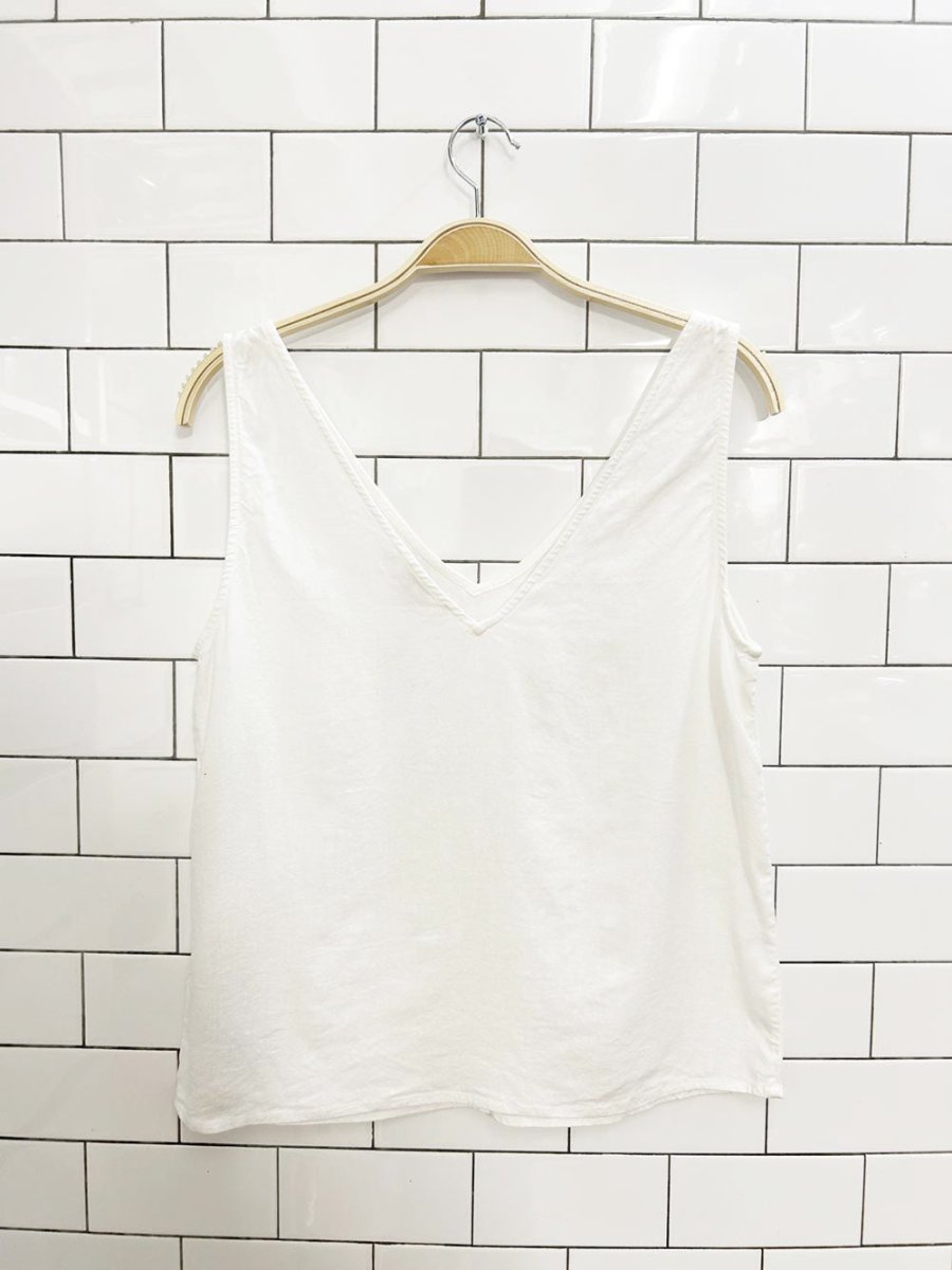 cream denmark linen - blend sleeveless top - good market thrift store