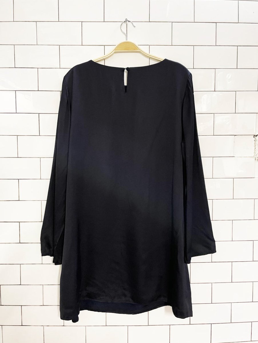 frank and oak navy satin long sleeve dress - good market thrift store