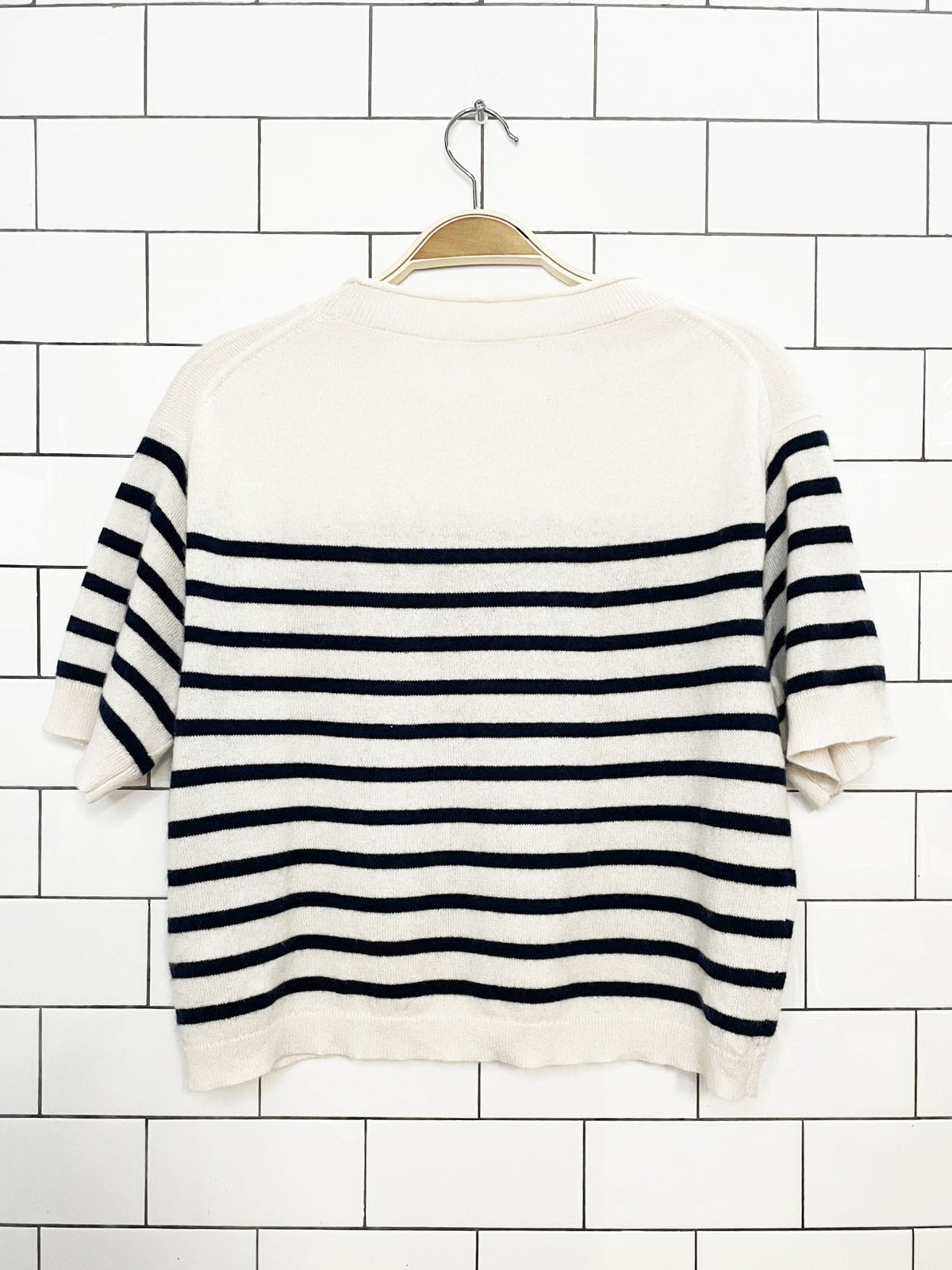 j crew 100% cashmere knit boxy crop stripe top | re-imagined