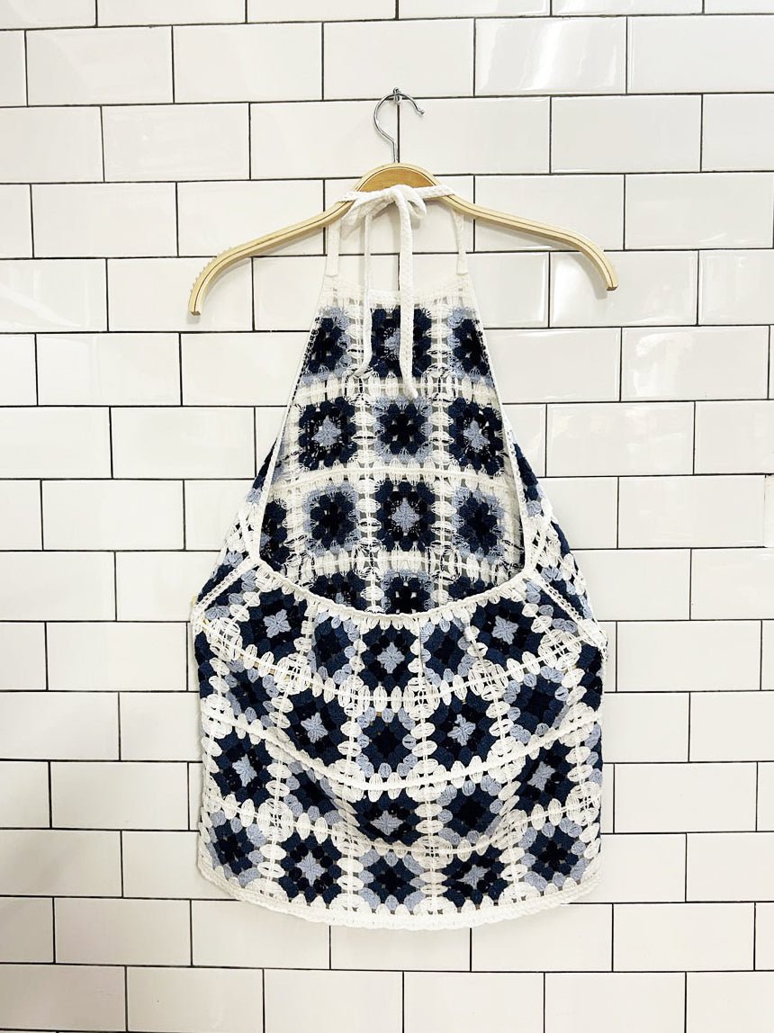 granny square crochet knit halter top - good market thrift store