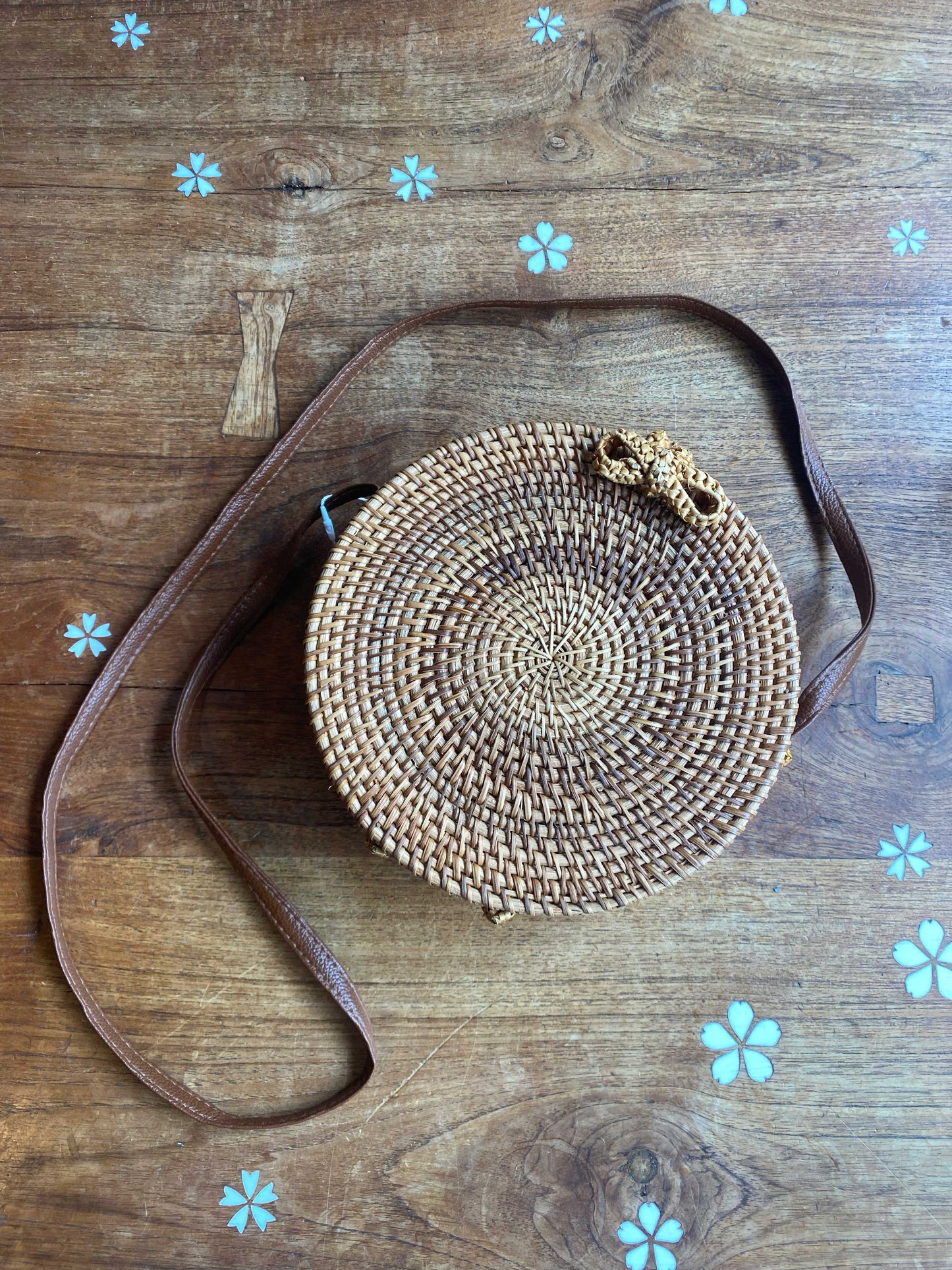 round wicker bali basket purse