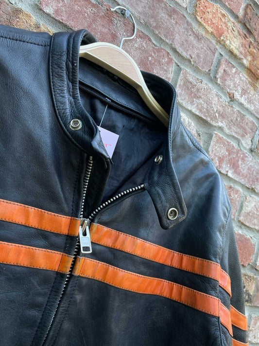 vintage orange stripe leather biker jacket