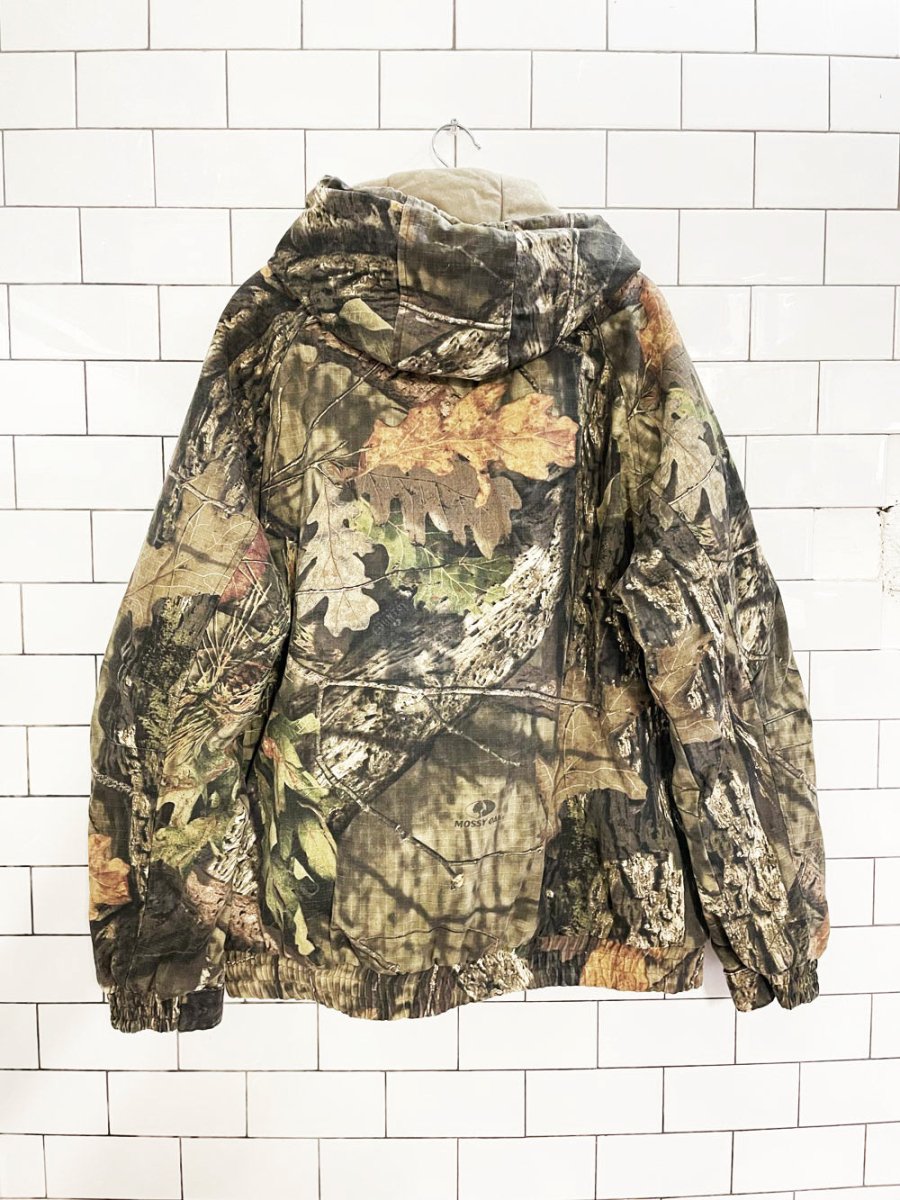 mossy oak camo hooded puffer bomber jacket - good market thrift store
